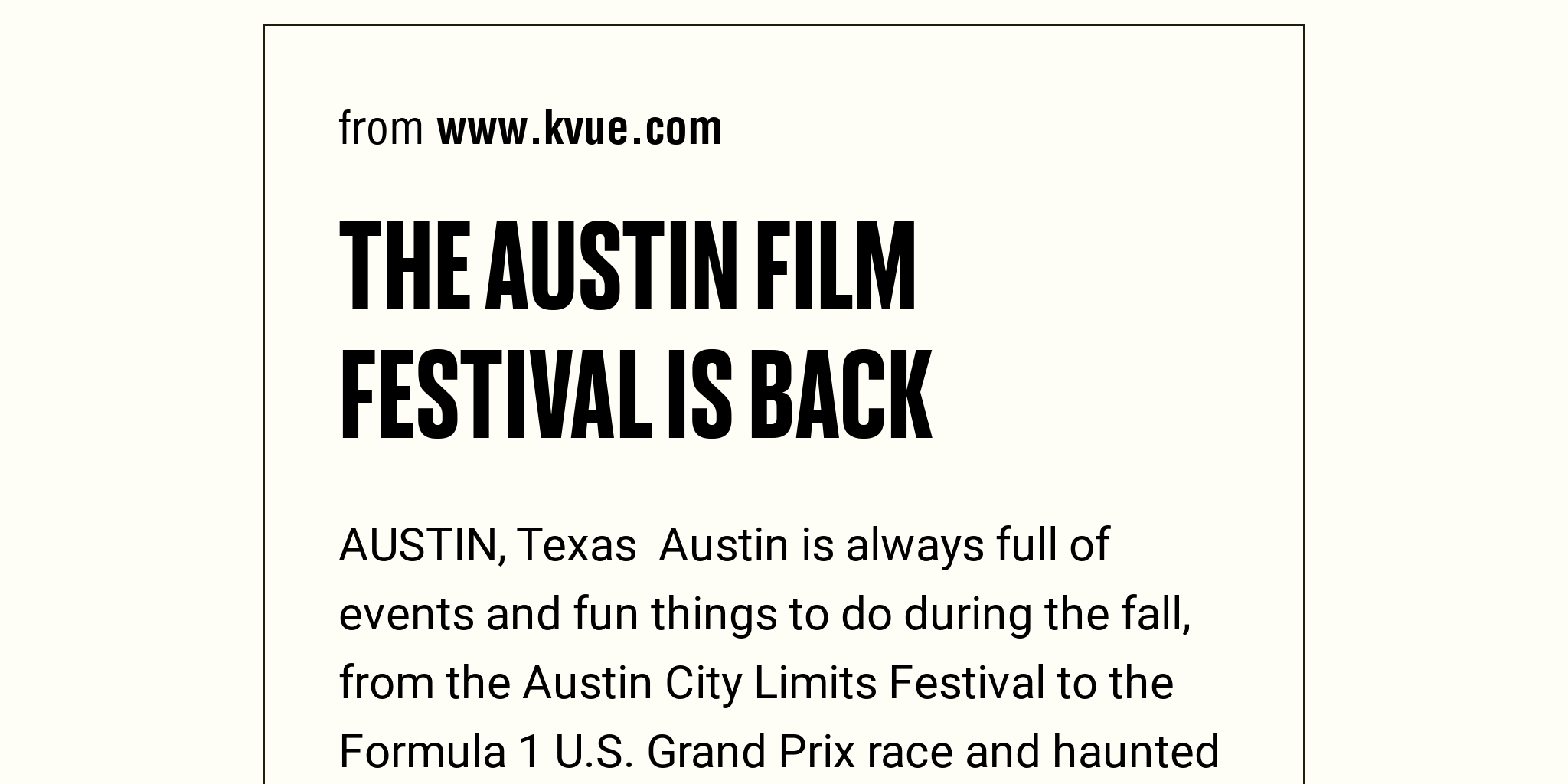 The Austin Film Festival is back Briefly