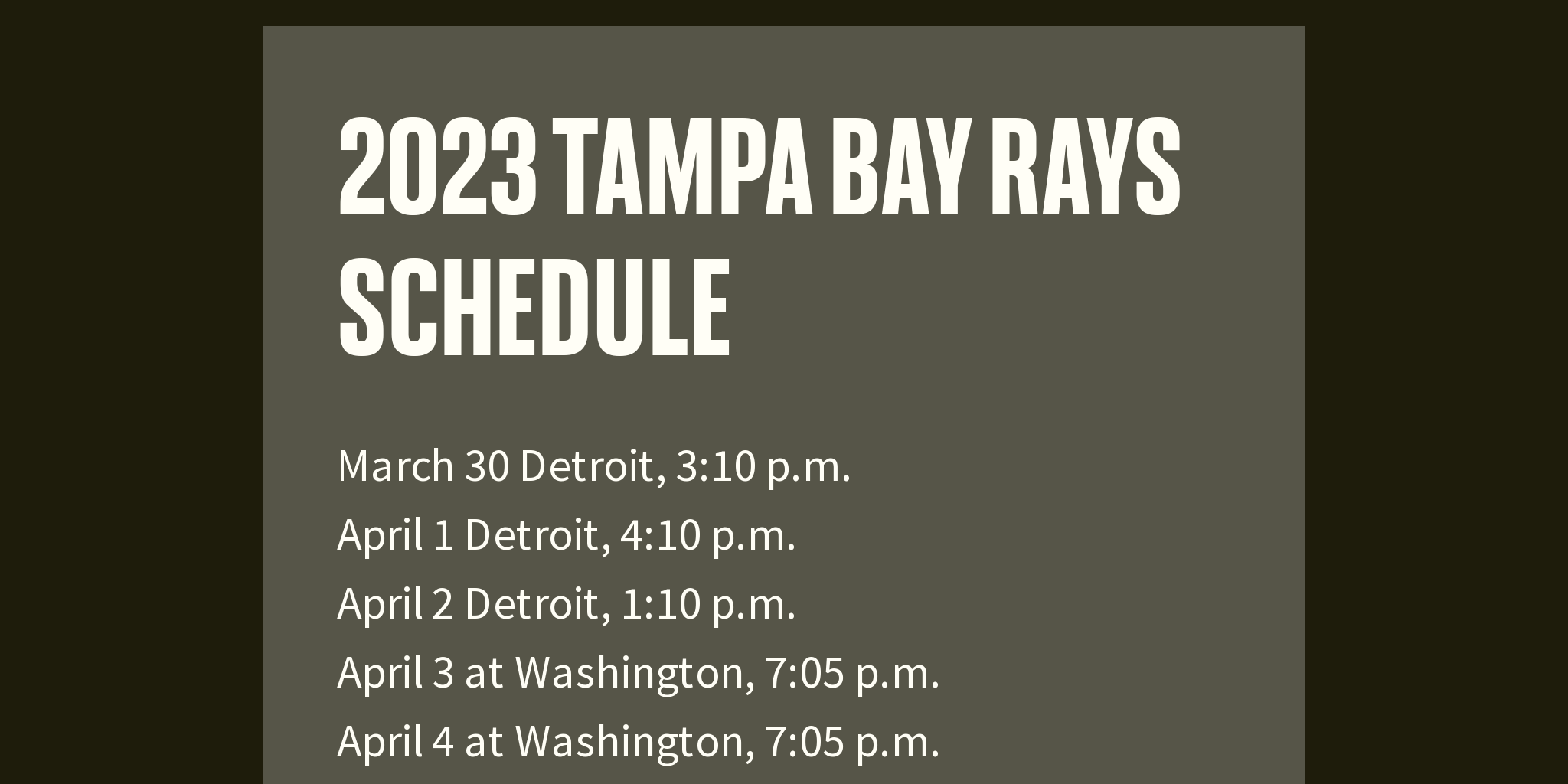 2023 Tampa Bay Rays Schedule Briefly