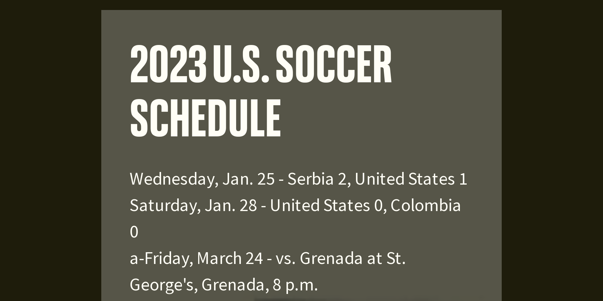 2025 U.S. Soccer Schedule Briefly