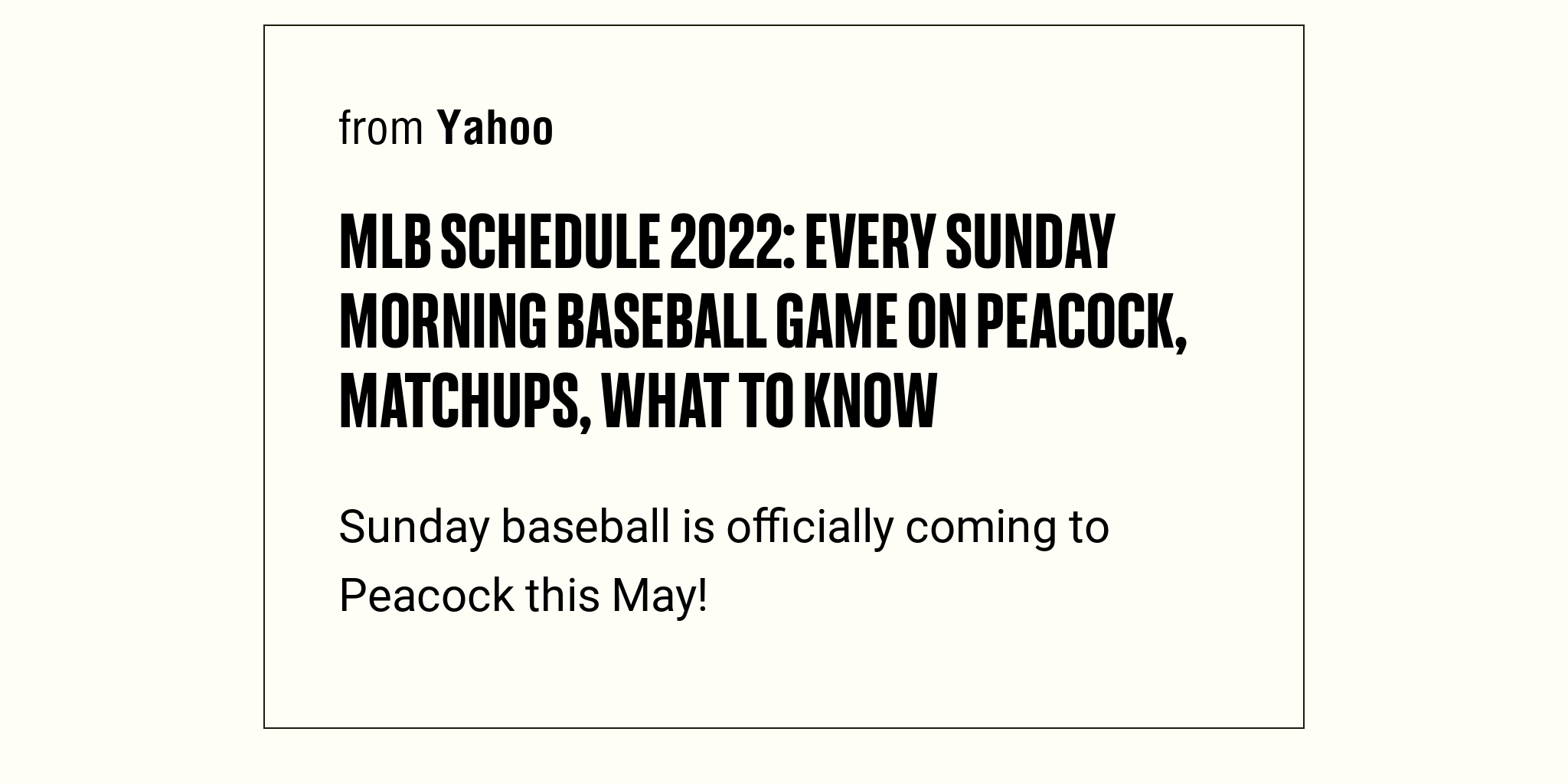 MLB schedule 2022 Every Sunday morning baseball game on Peacock