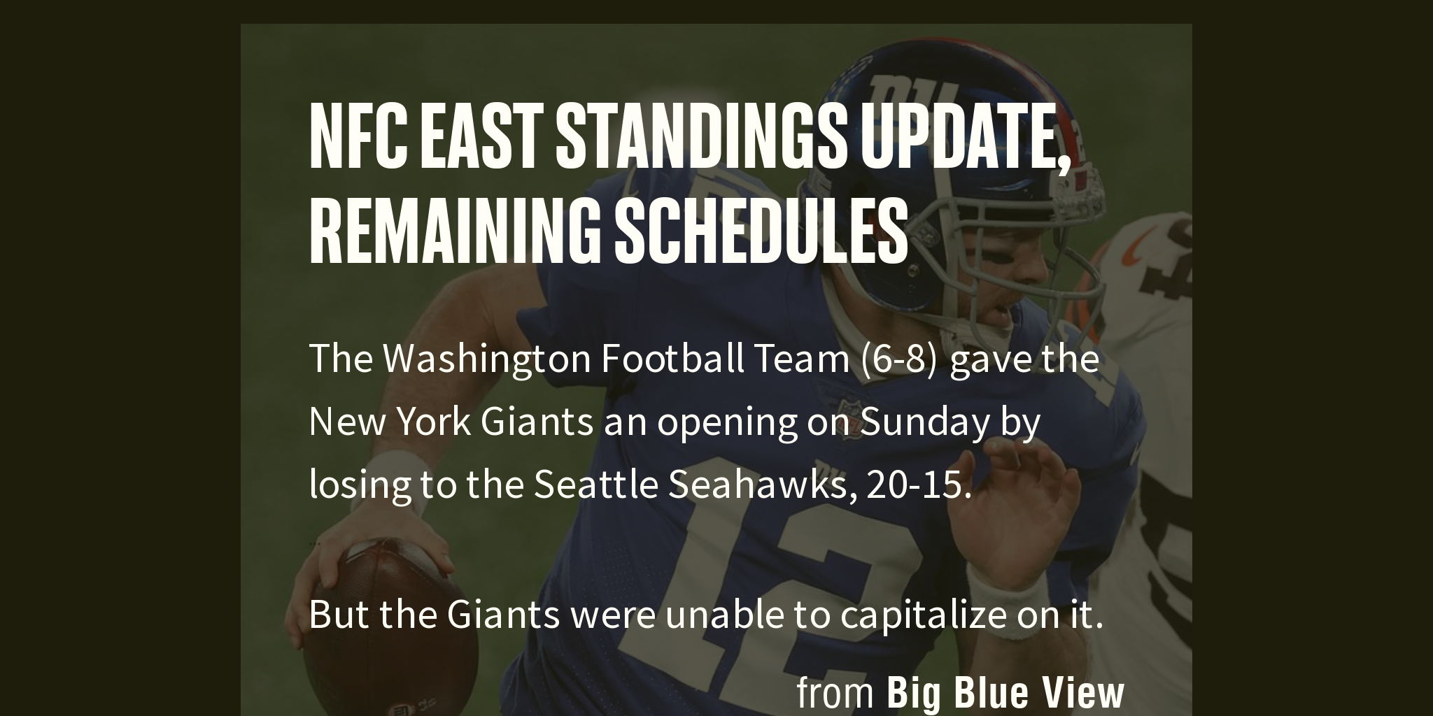 NFC East standings update, remaining schedules Briefly