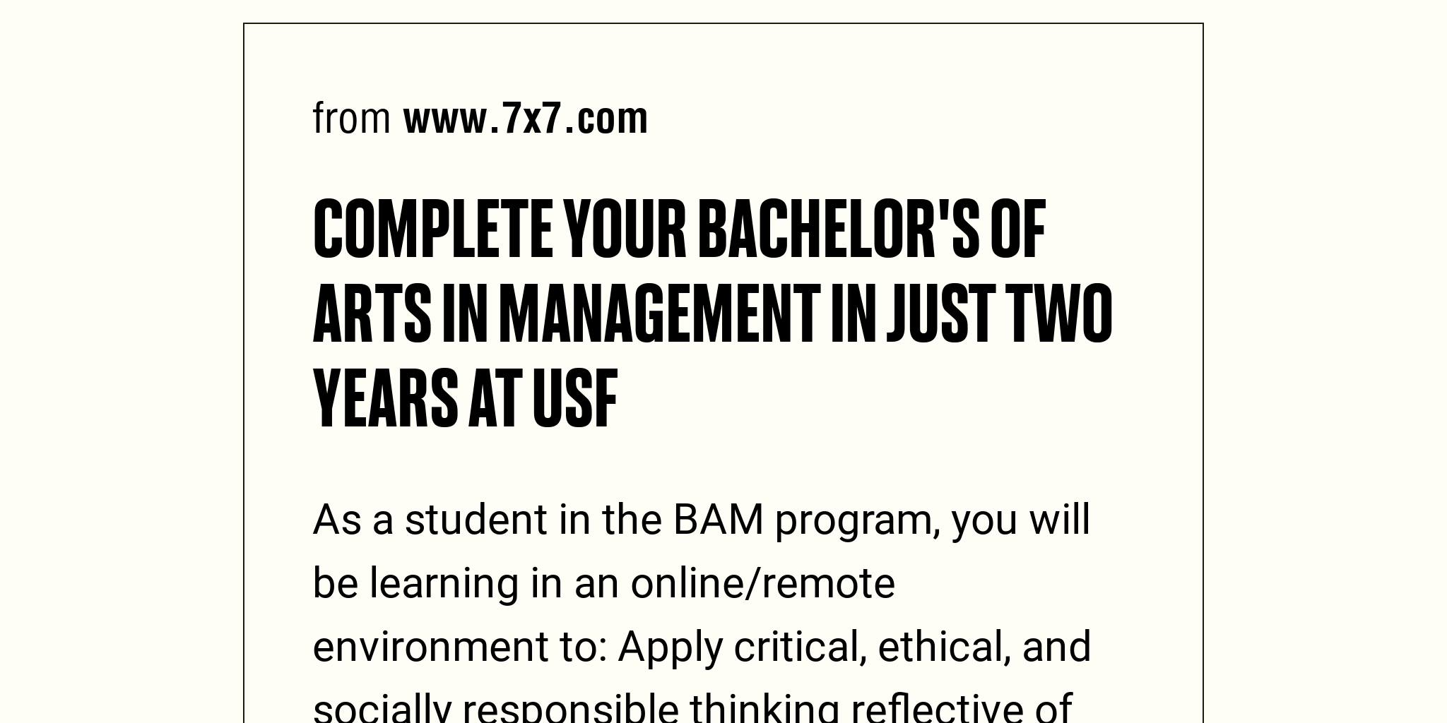 Complete your Bachelor's of Arts in Management in just two years at USF