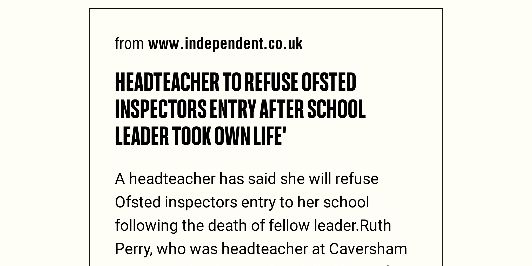 Headteacher To Refuse Ofsted Inspectors Entry After School Leader Took Own Life Briefly 