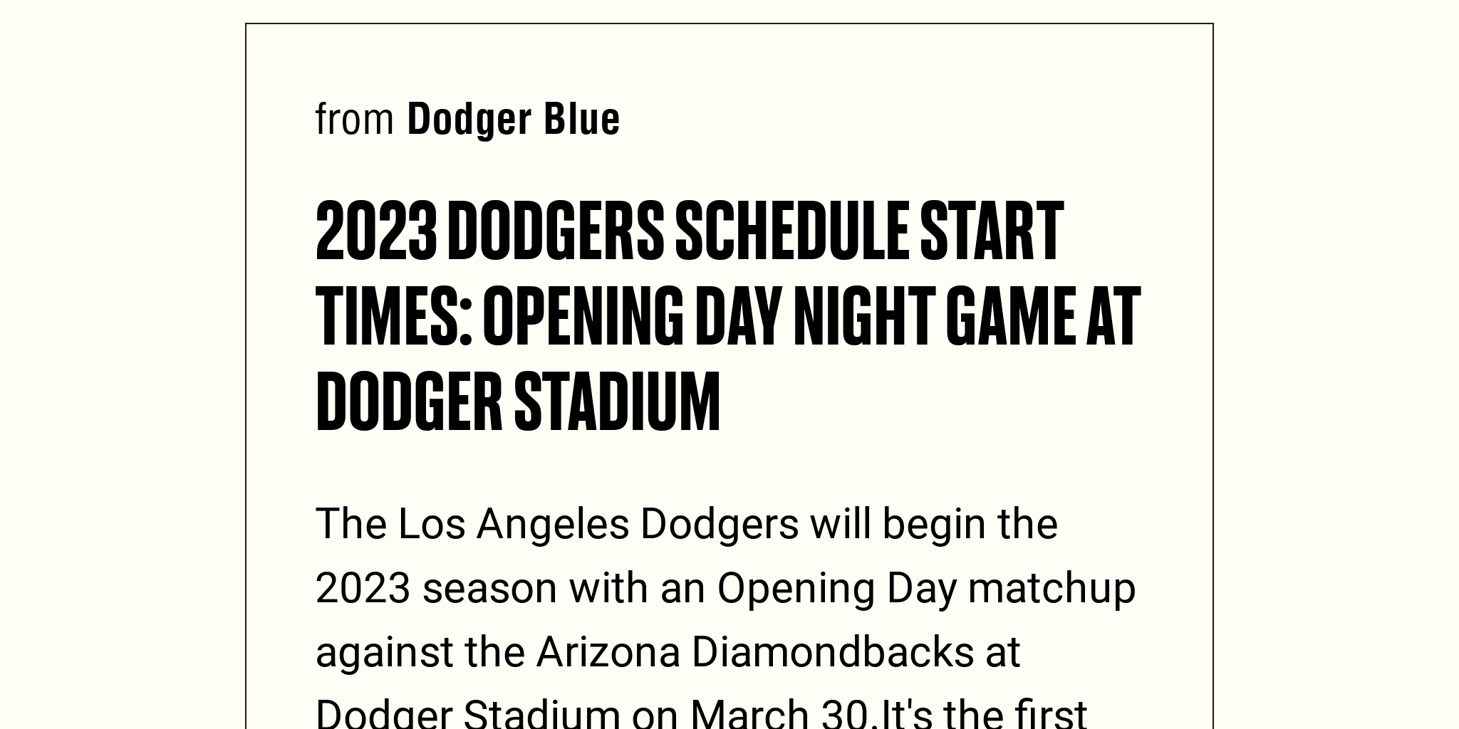 2023 Dodgers Schedule Start Times Opening Day Night Game At Dodger