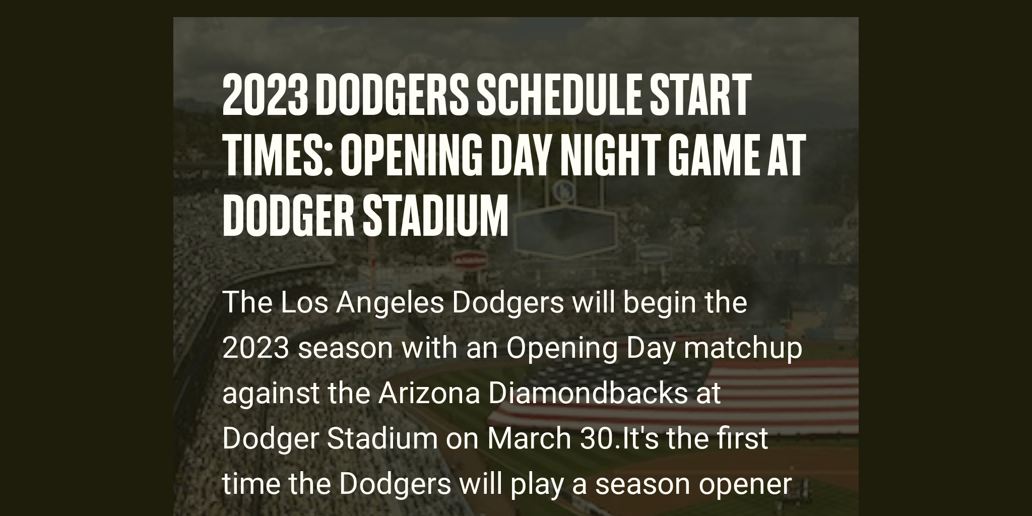 2023 Dodgers Schedule Start Times Opening Day Night Game At Dodger