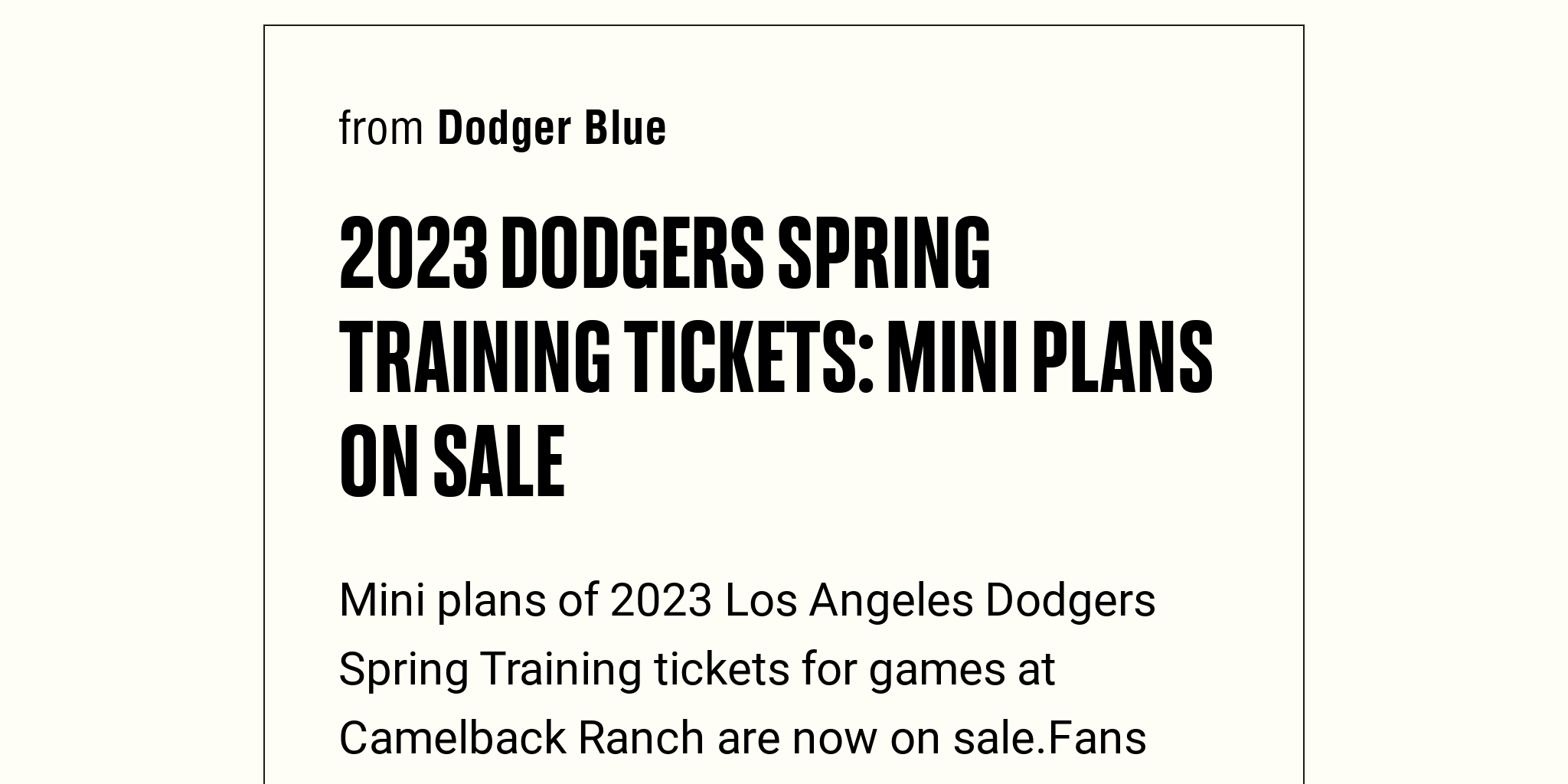 2023 Dodgers Spring Training Tickets Mini Plans On Sale Briefly