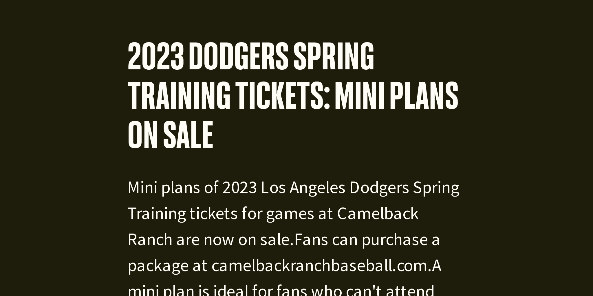 2023 Dodgers Spring Training Tickets Mini Plans On Sale Briefly