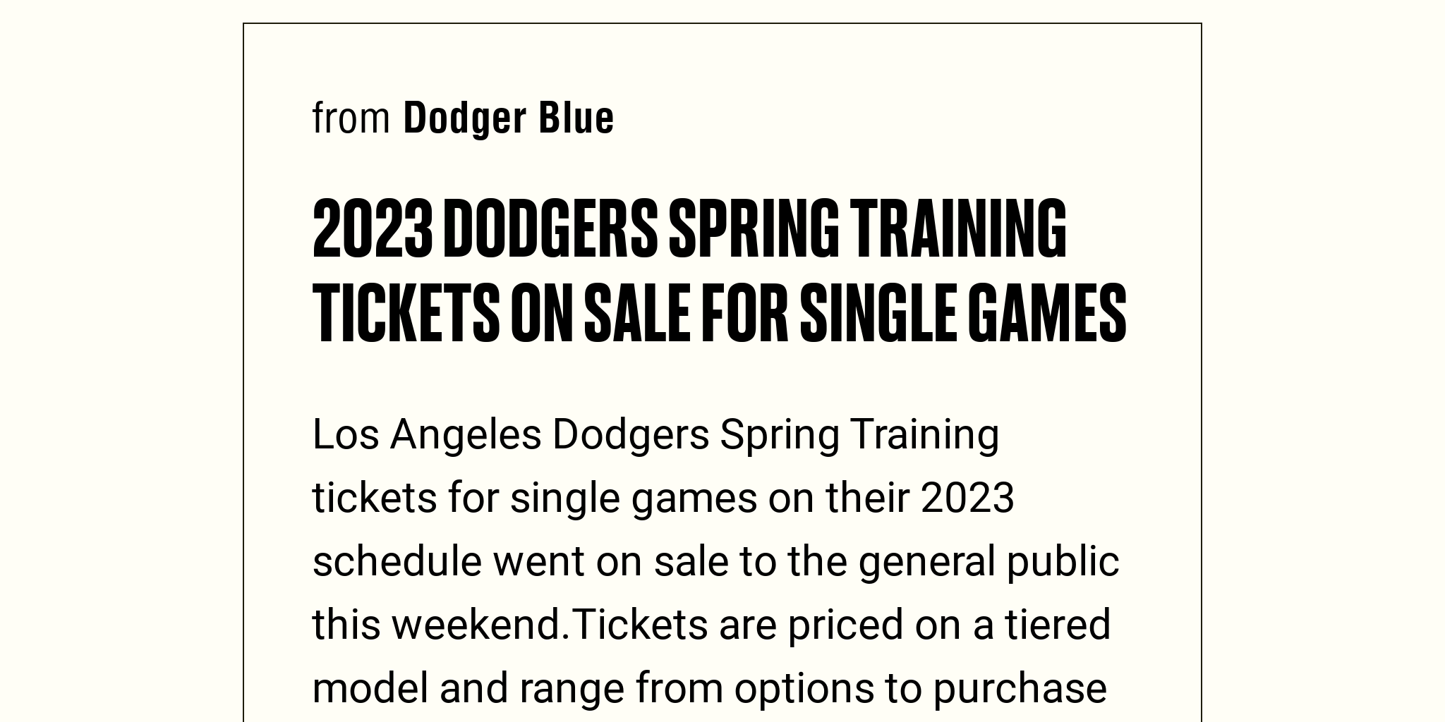 2023 Dodgers Spring Training Tickets On Sale For Single Games Briefly