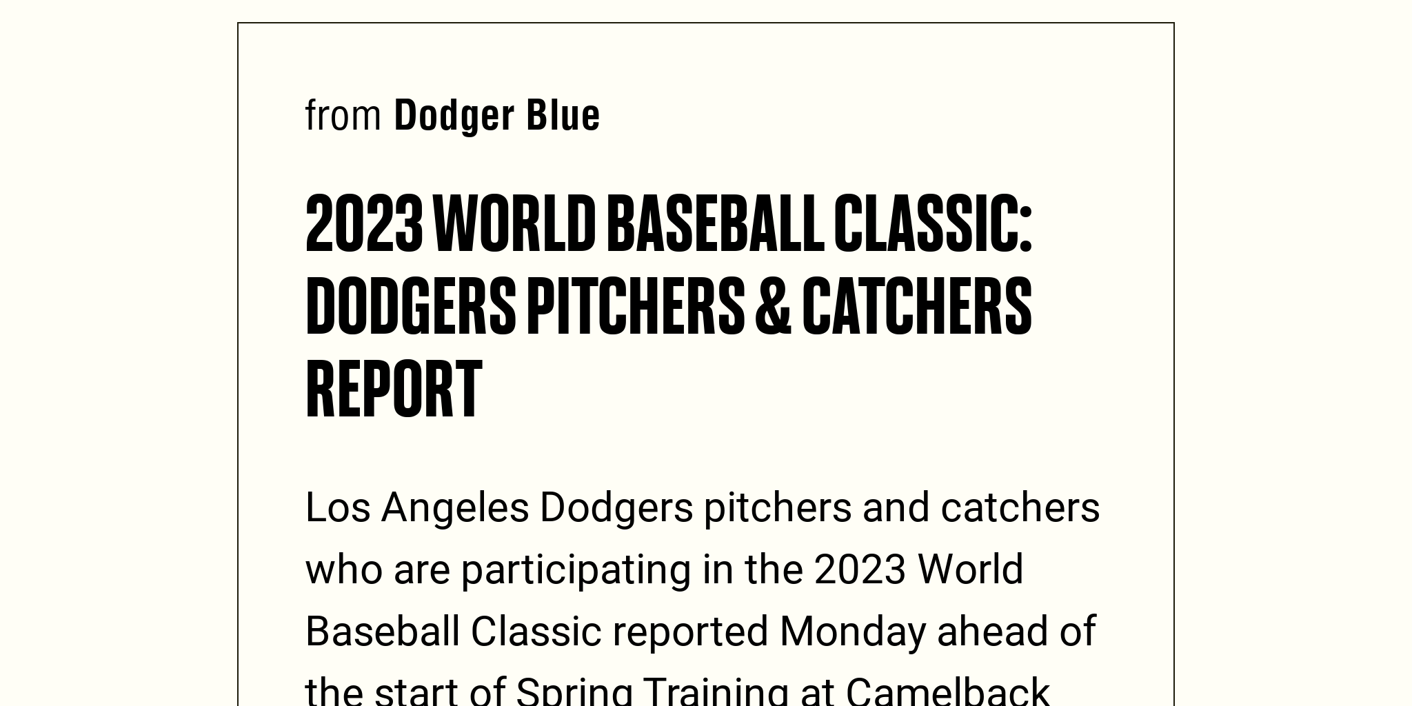 2023 World Baseball Classic Dodgers Pitchers & Catchers Report Briefly