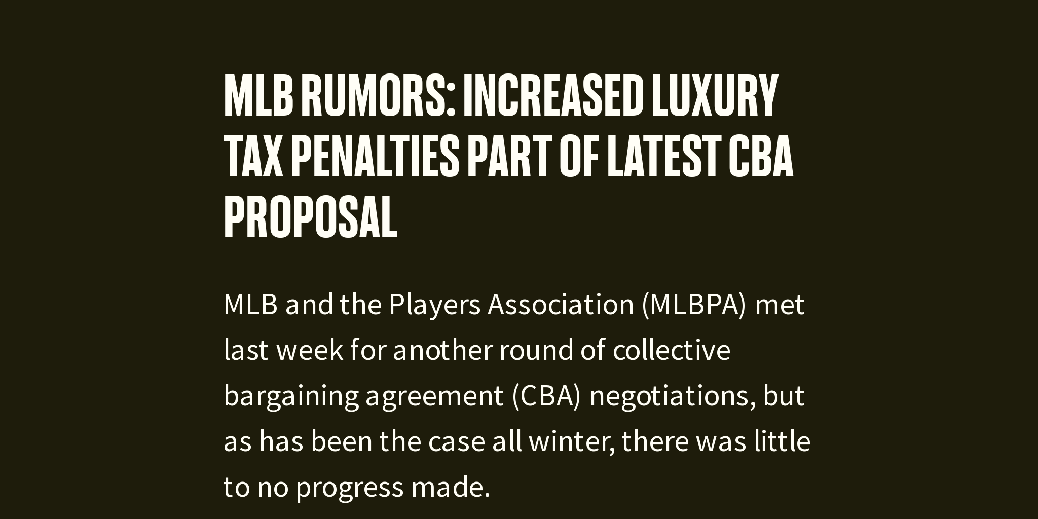 MLB Rumors Increased Luxury Tax Penalties Part Of Latest CBA Proposal