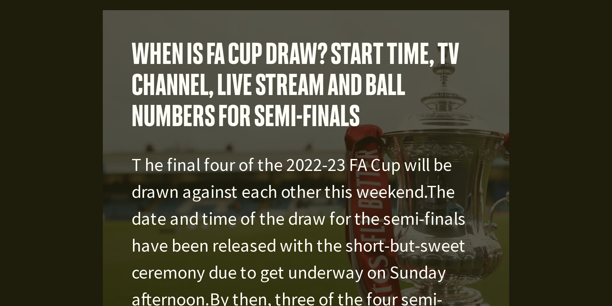 When is FA Cup draw? Start time, TV channel, live stream and ball