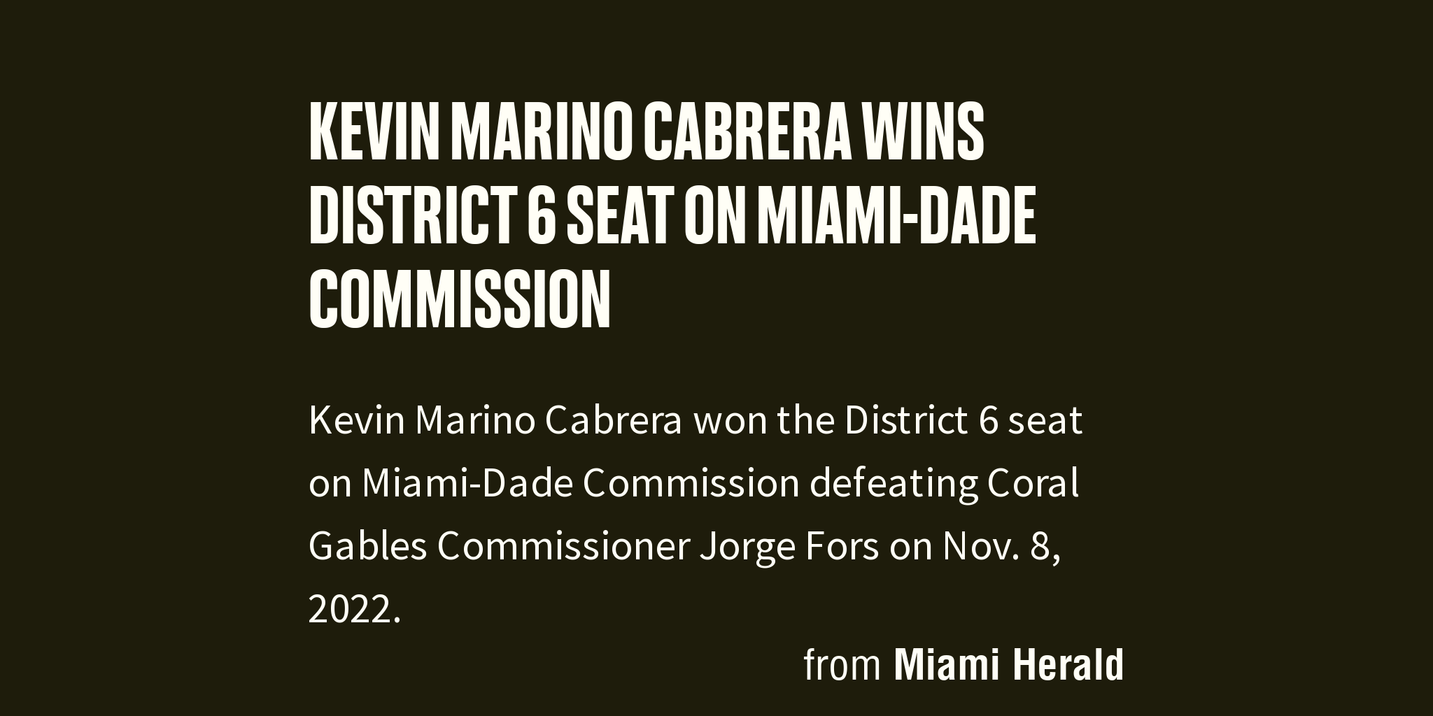 Kevin Marino Cabrera wins District 6 seat on MiamiDade Commission