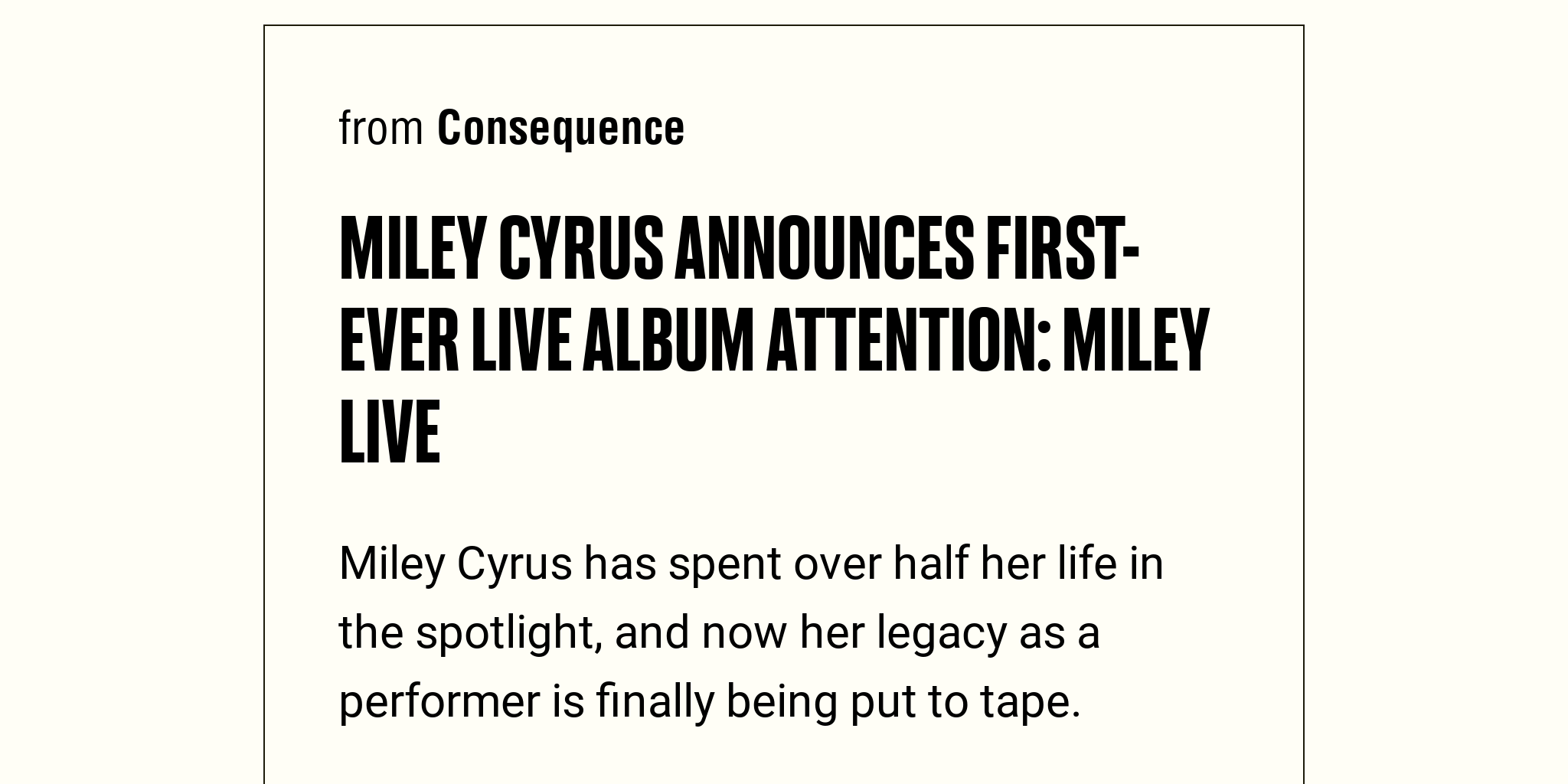Miley Cyrus Announces First Ever Live Album Attention Miley Live Briefly 5861