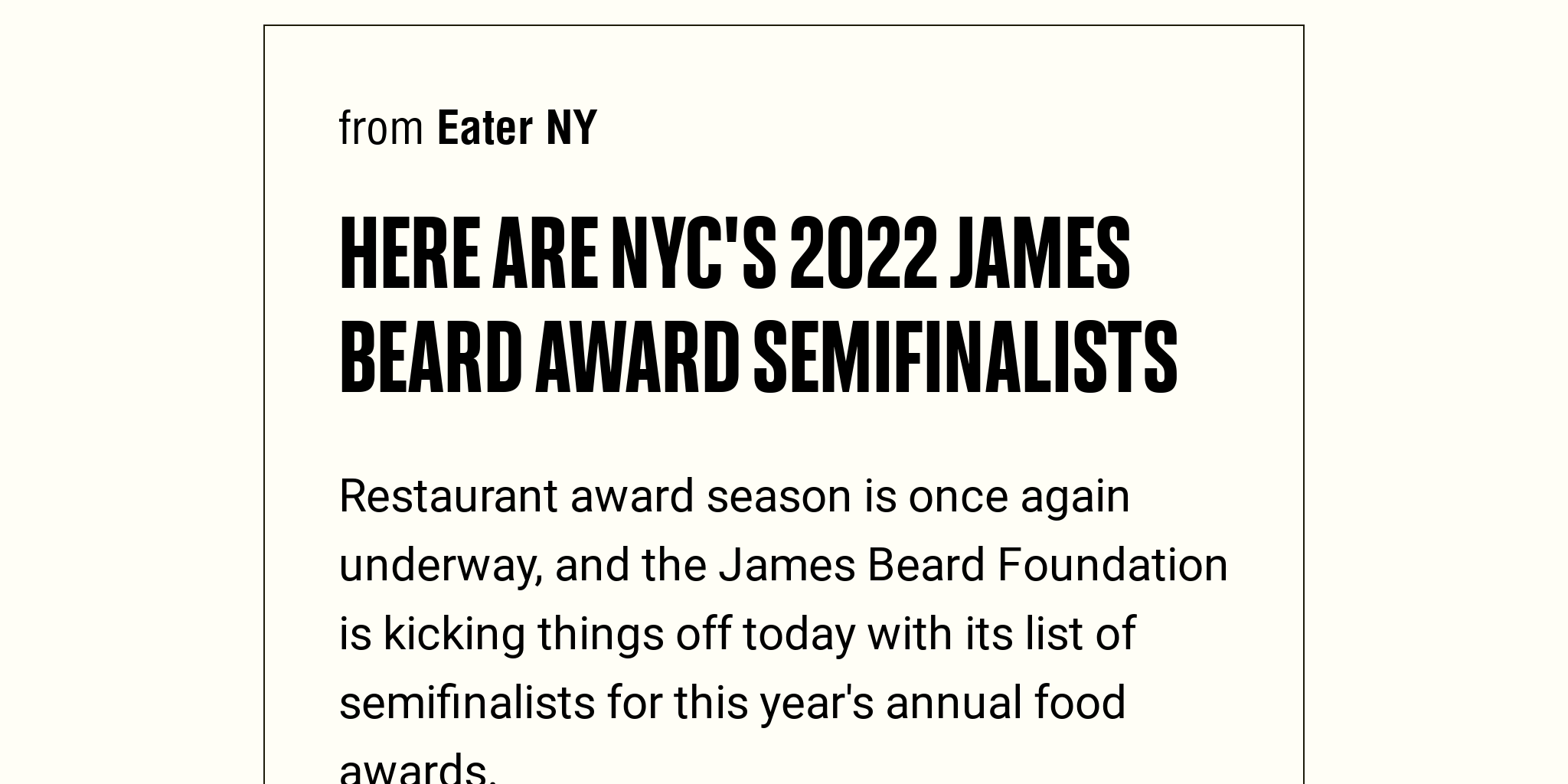Here Are NYC's 2022 James Beard Award Semifinalists Briefly