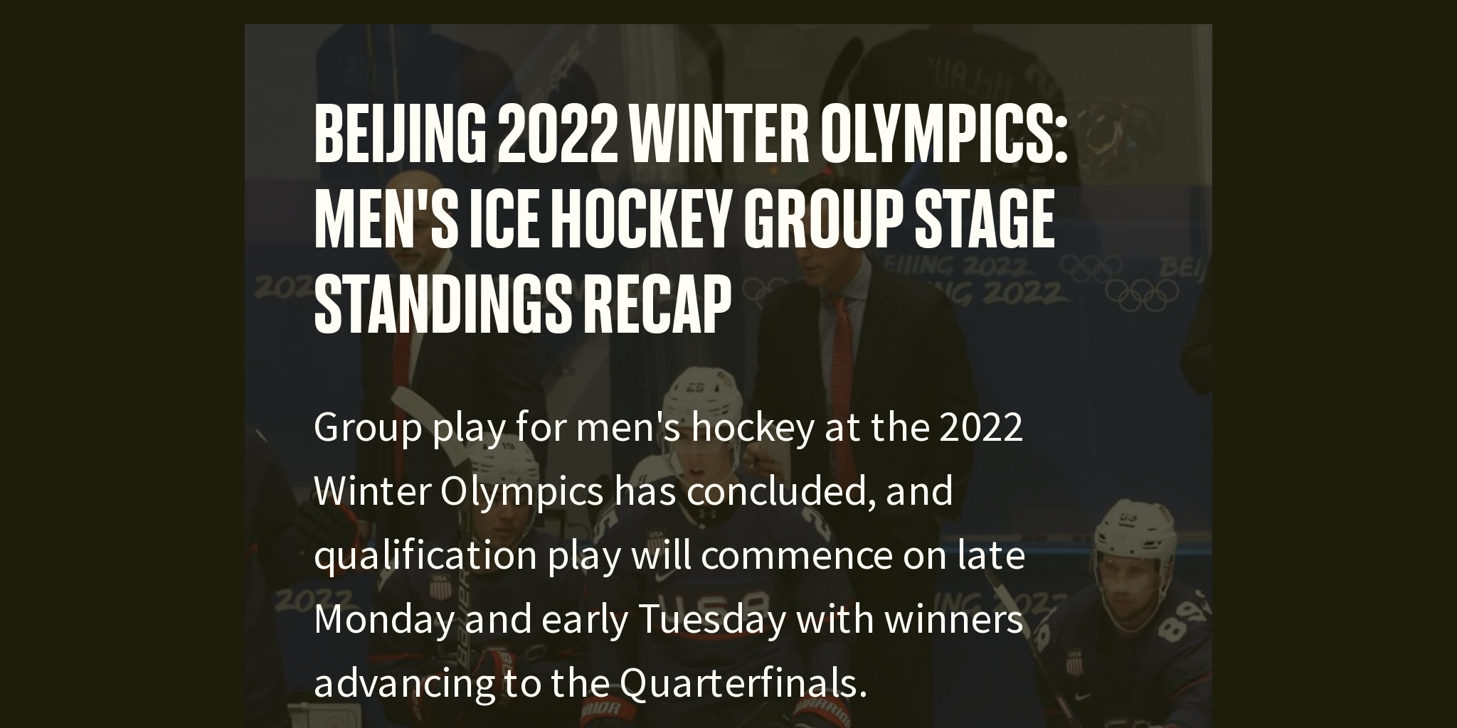 Beijing 2022 Winter Olympics Men's Ice Hockey Group Stage Standings