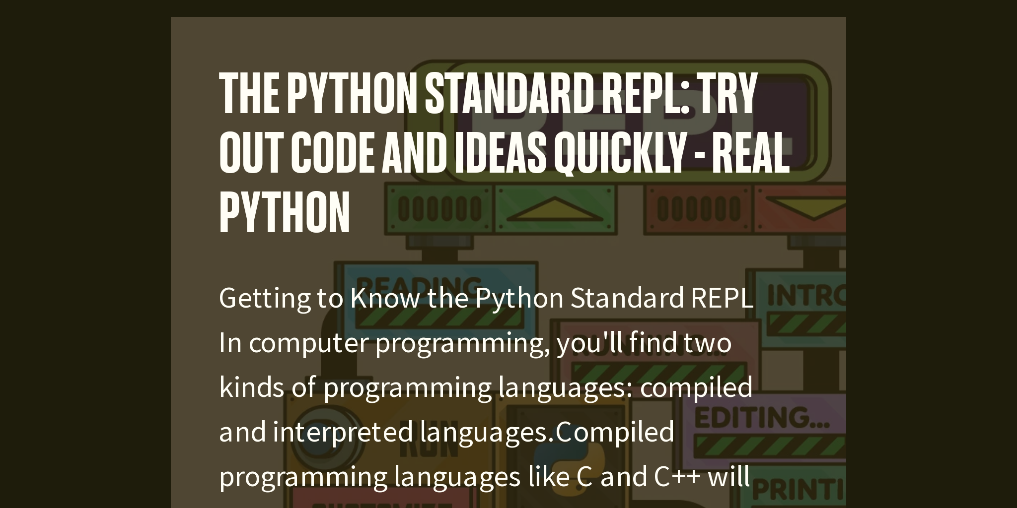 The Python Standard REPL: Try Out Code and Ideas Quickly - Real Python ...