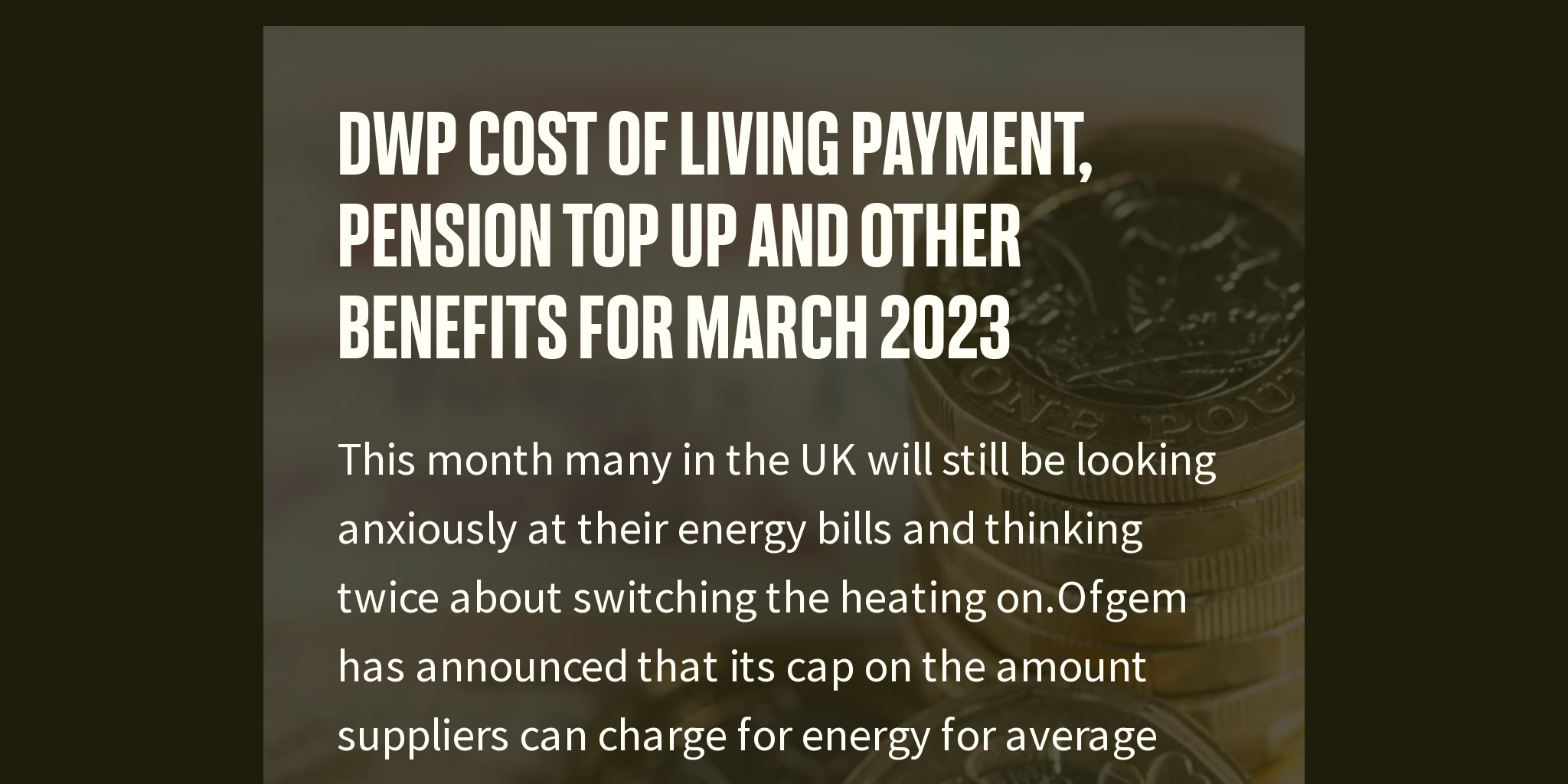 DWP cost of living payment, pension top up and other benefits for March