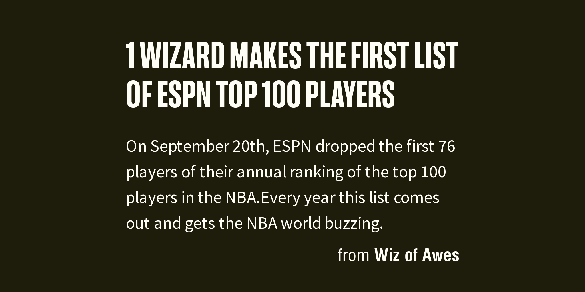 1 Wizard Makes the First List of ESPN Top 100 Players Briefly