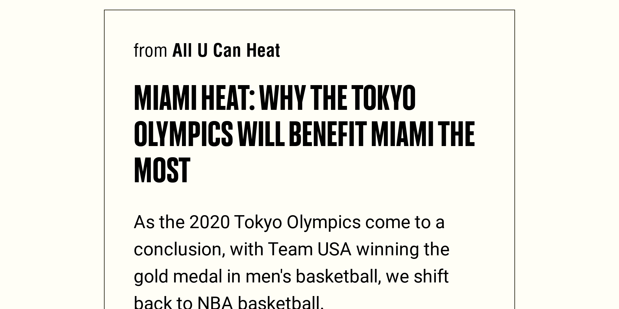 Miami Heat Why the Tokyo Olympics will benefit Miami the most Briefly