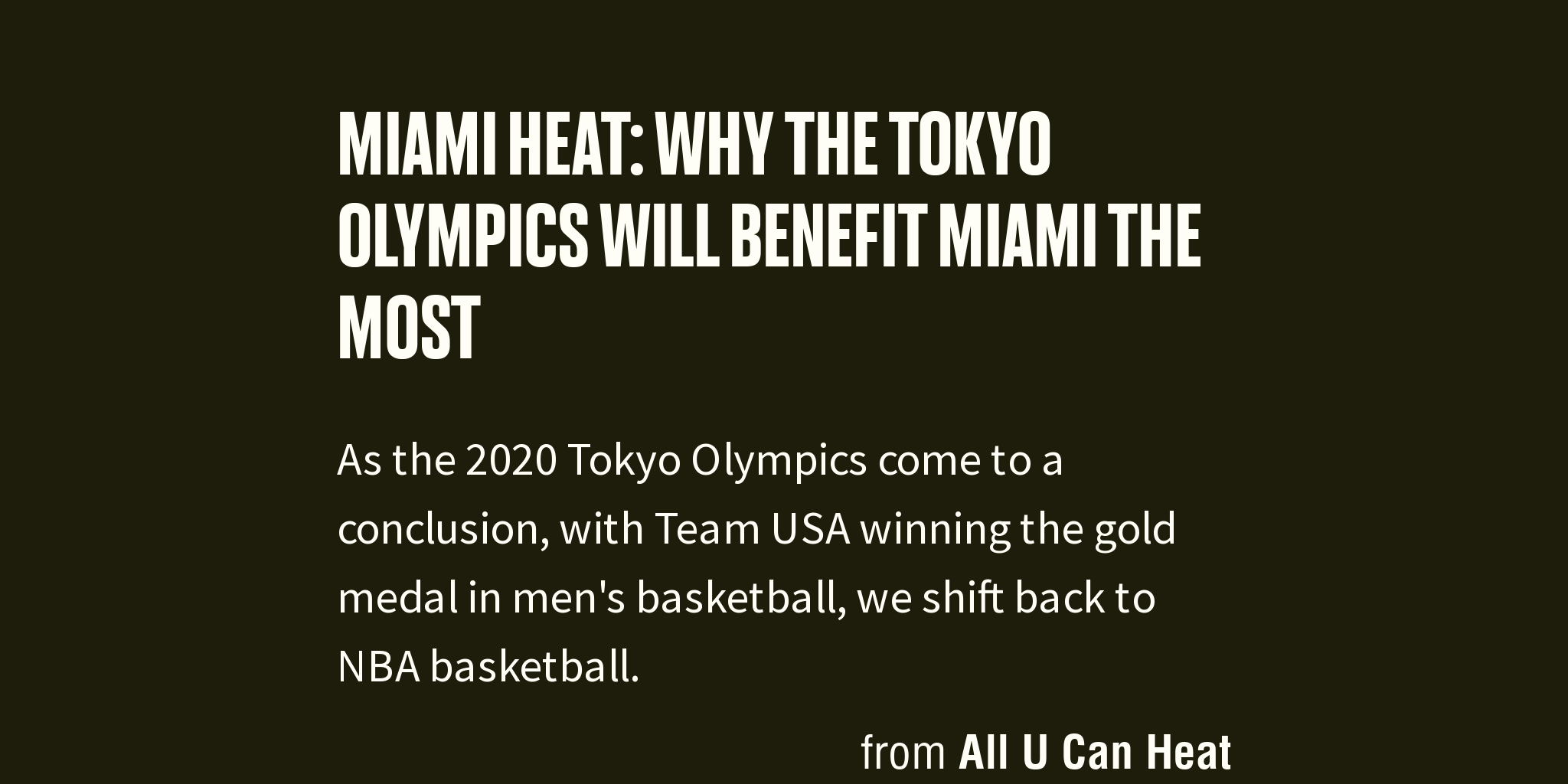 Miami Heat Why the Tokyo Olympics will benefit Miami the most Briefly